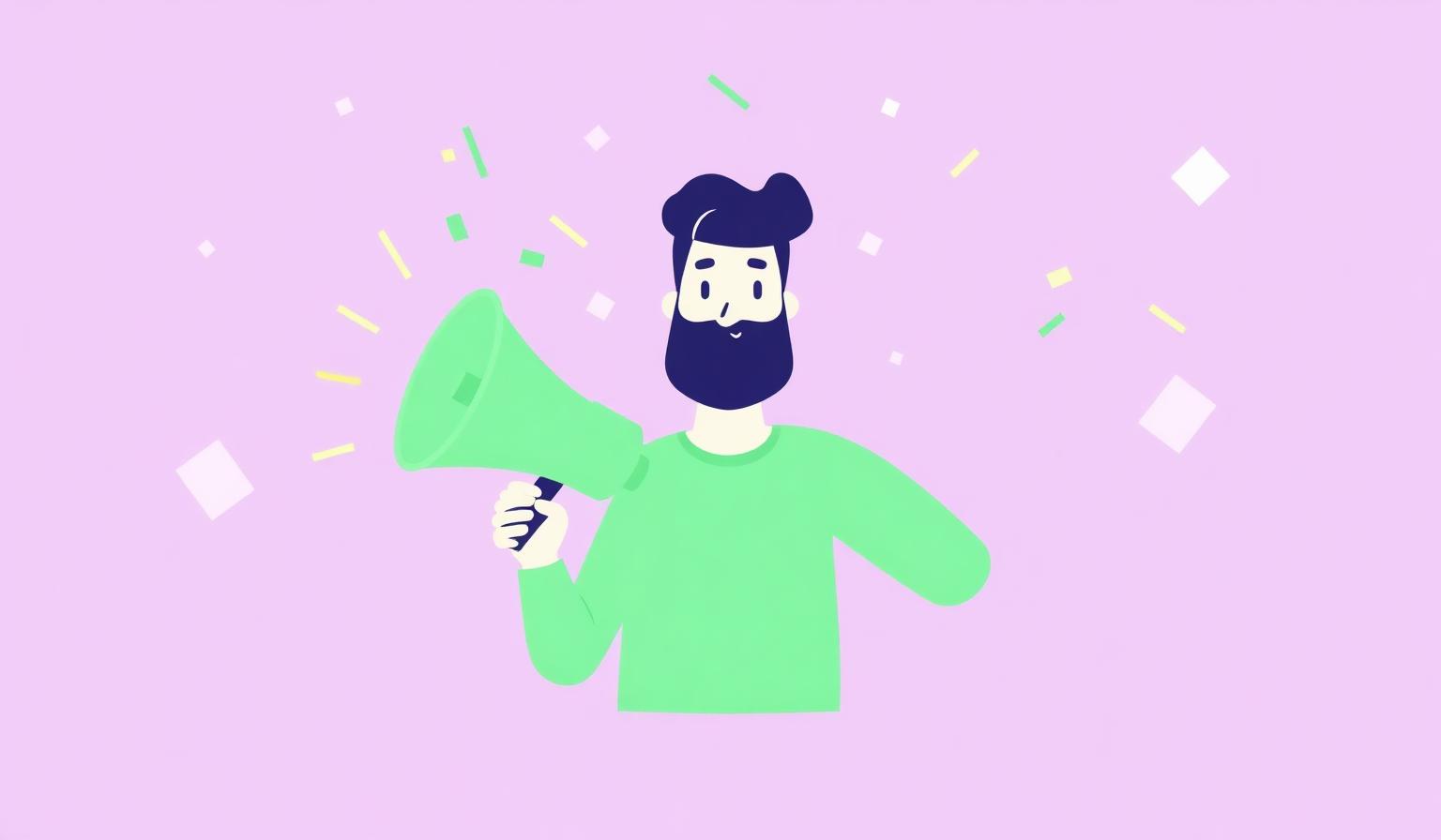 Illustration of a creator with a megaphone launching a campaign